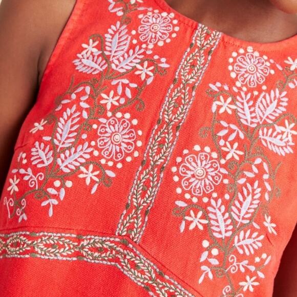 Anthropologie Womens Aiko Embroidered Shift Dress Size 0  Red Linen Blend - Picture 4 of 16